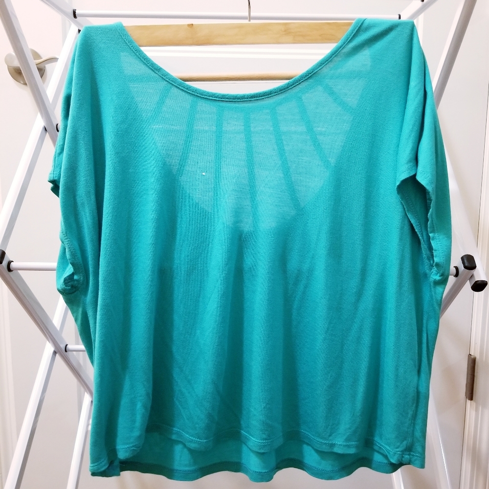 Forever 21 Open Back Teal Short Sleeve Shirt M